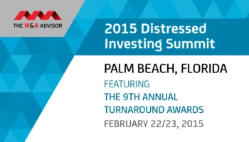 Event Banner For The 2015 Distressed Investing Summit In Palm Beach, Florida, Featuring The 9th Annual Turnaround Awards, Held February 22-23, 2015, Presented By The M&A Advisor.