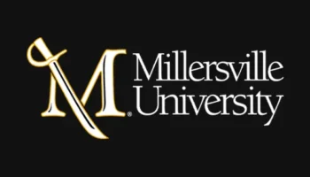 Millersville University Logo Featuring A Large Gold M With A Sword Forming Part Of The Letter, Alongside The Text Millersville University On A Black Background.